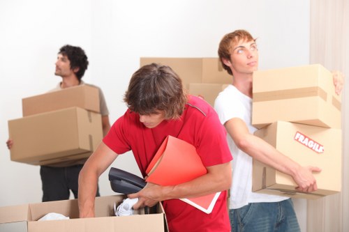 Removal team planning a Brompton home move with boxes and furniture