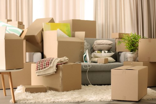 Office furniture and equipment prepared for a Brompton commercial move
