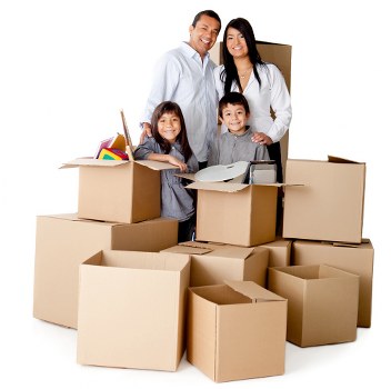 Professional movers handling furniture in a local home